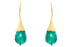 Flower Bud Green Onyx Drop Earrings