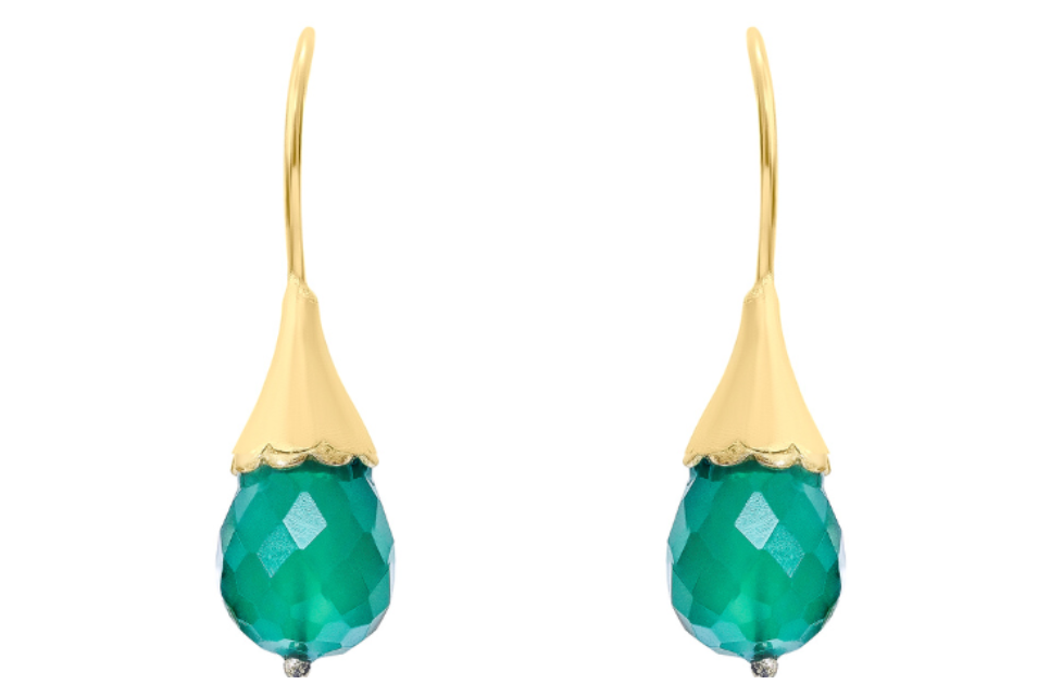 Flower Bud Green Onyx Drop Earrings
