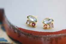 Load image into Gallery viewer, Juliet Blue Topaz, Tourmaline &amp; Rose Quartz Stud Earrings
