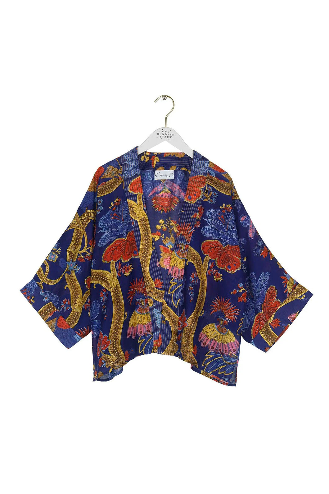 Climbing Peacock Royal Blue Kimono One Hundred Stars
