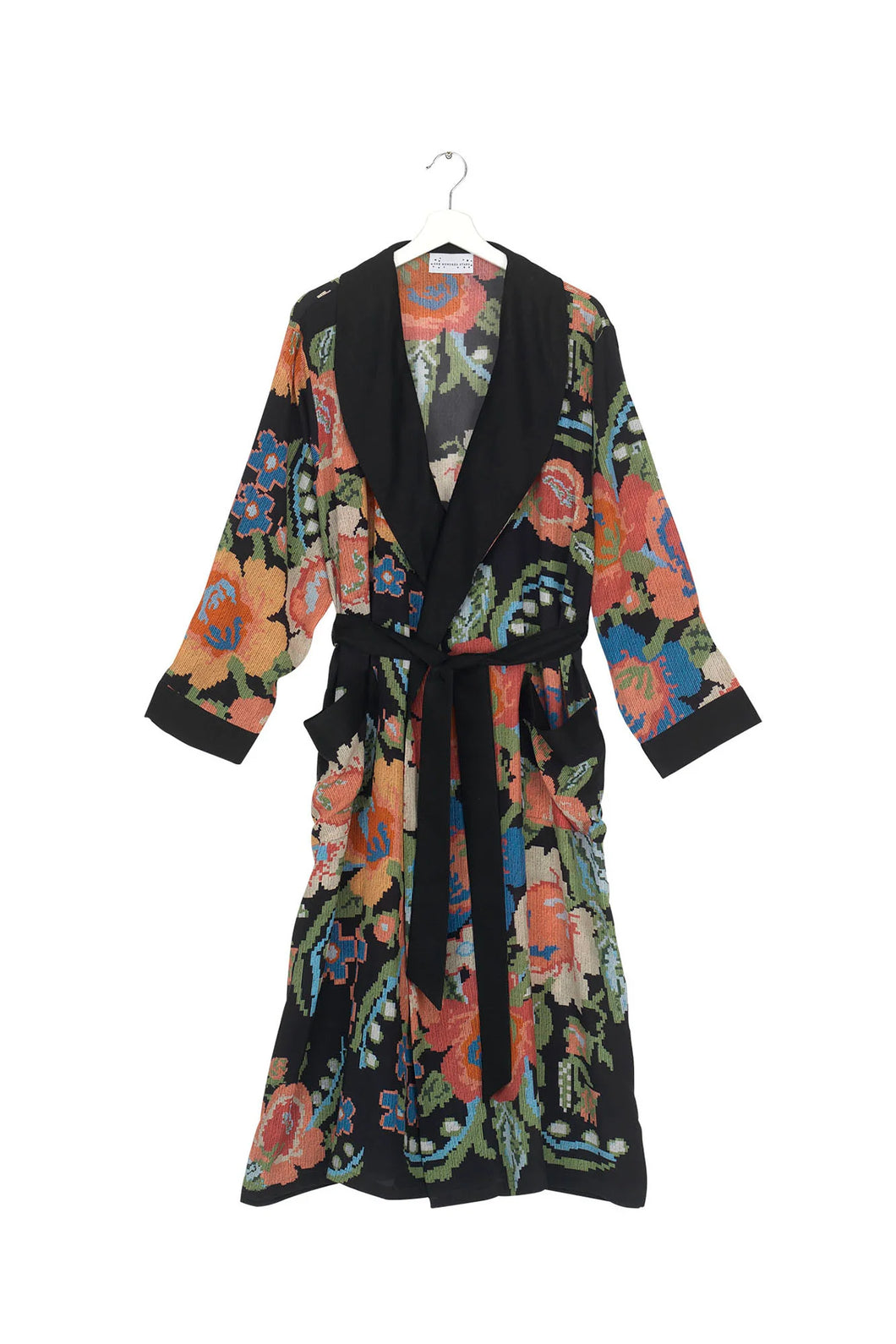 Woven Flower Black Crepe Dressing Gown One Hundred Stars