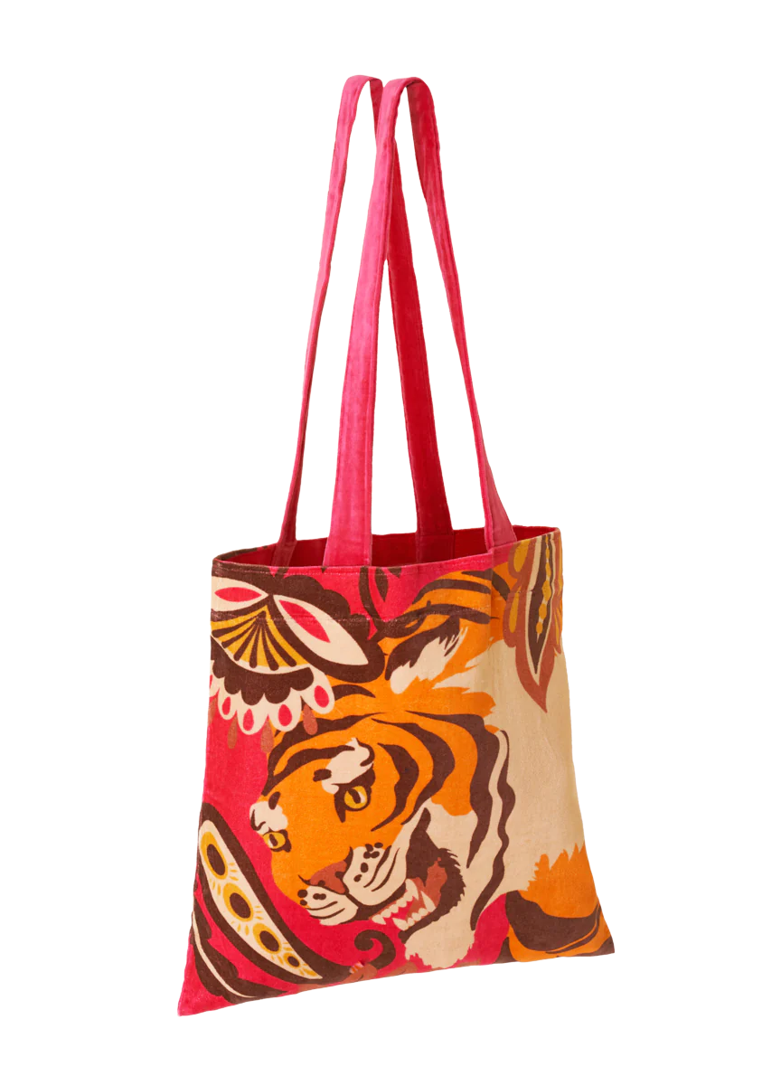 Powder UK Velvet Tote Bag-Tiger