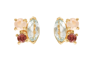 Juliet Blue Topaz, Tourmaline & Rose Quartz Stud Earrings