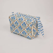 Load image into Gallery viewer, Organic Cotton Toiletry Bag (Small) - Trellis Indigo
