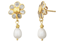 Load image into Gallery viewer, Pomegranate Blossom Pearl &amp; Diamond Drop Earrings
