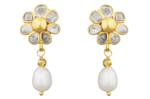 Pomegranate Blossom Pearl & Diamond Drop Earrings
