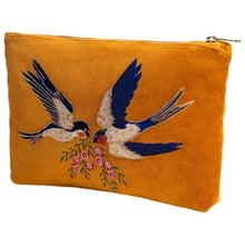 Load image into Gallery viewer, Velvet Embroidered Zip Pouch By Powder Yellow
