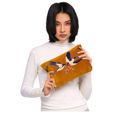 Load image into Gallery viewer, Velvet Embroidered Zip Pouch By Powder Yellow
