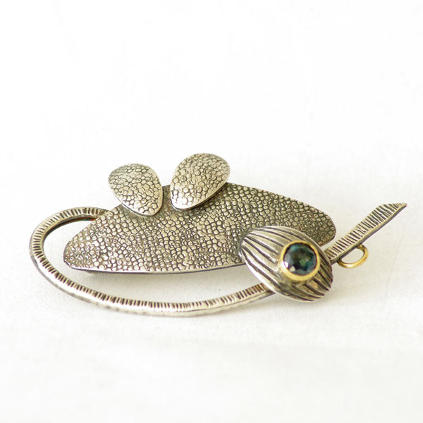 Oxidised Silver Brooch with Blue topaz