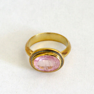 Gold Plated Silver Ring with Pink Tourmaline