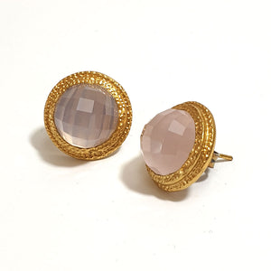 Large Silver Gilt Earrings with Rose Quartz