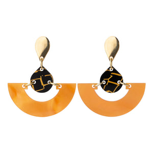 Mini Fan Earrings Orange & Black Crackle