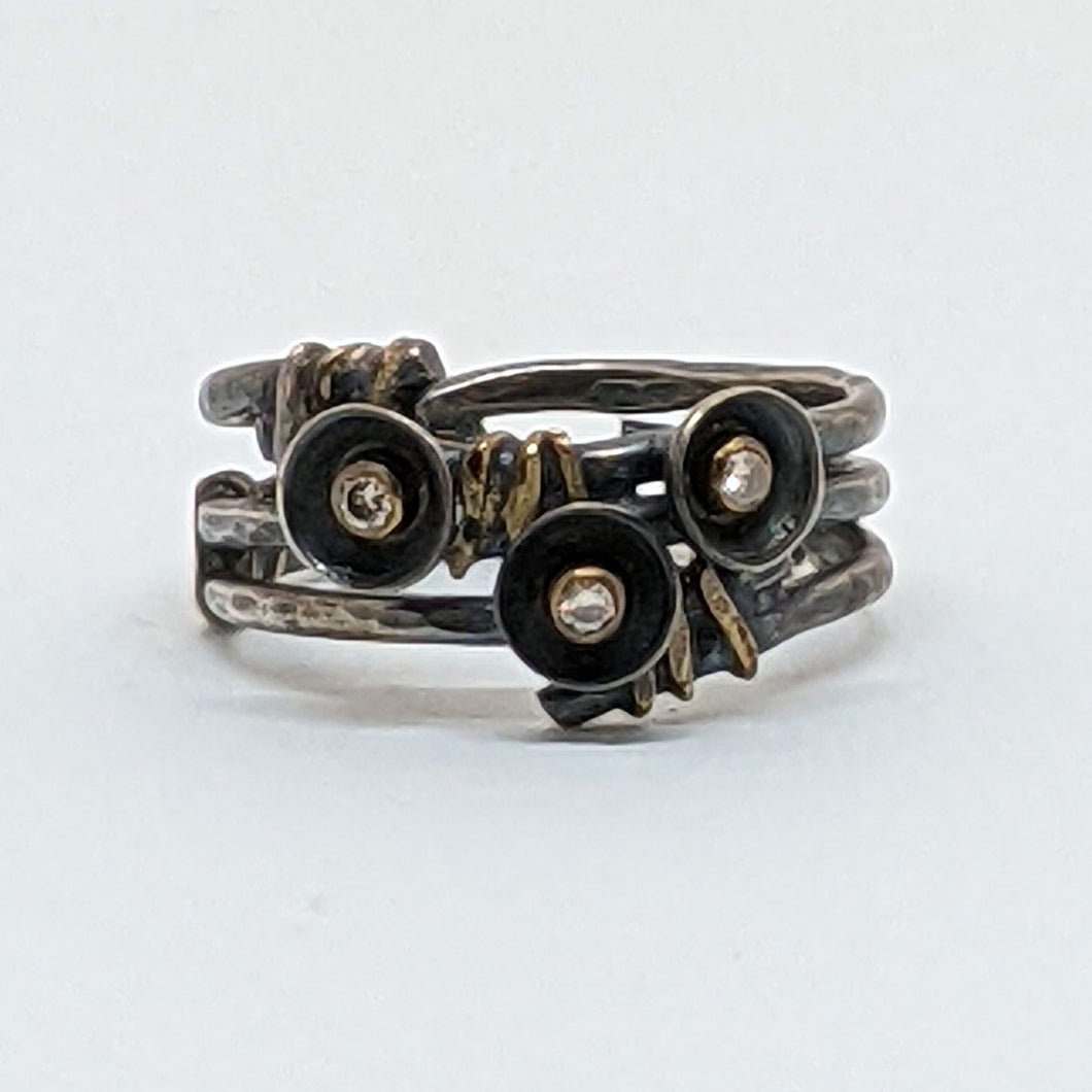 Adele Taylor Oxidised Silver Wrap Ring with 3 Diamonds