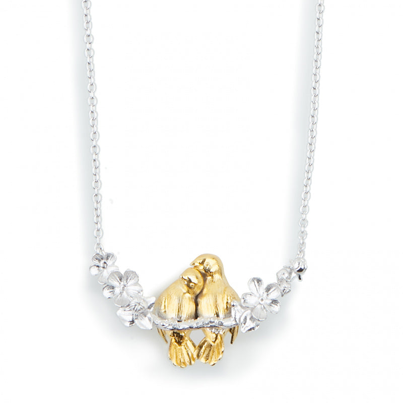 Lovebirds & Branch Necklace gold/rhodium by Bill Skinner