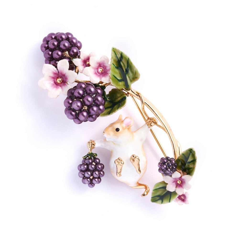 Blackberry & Mouse Brooch